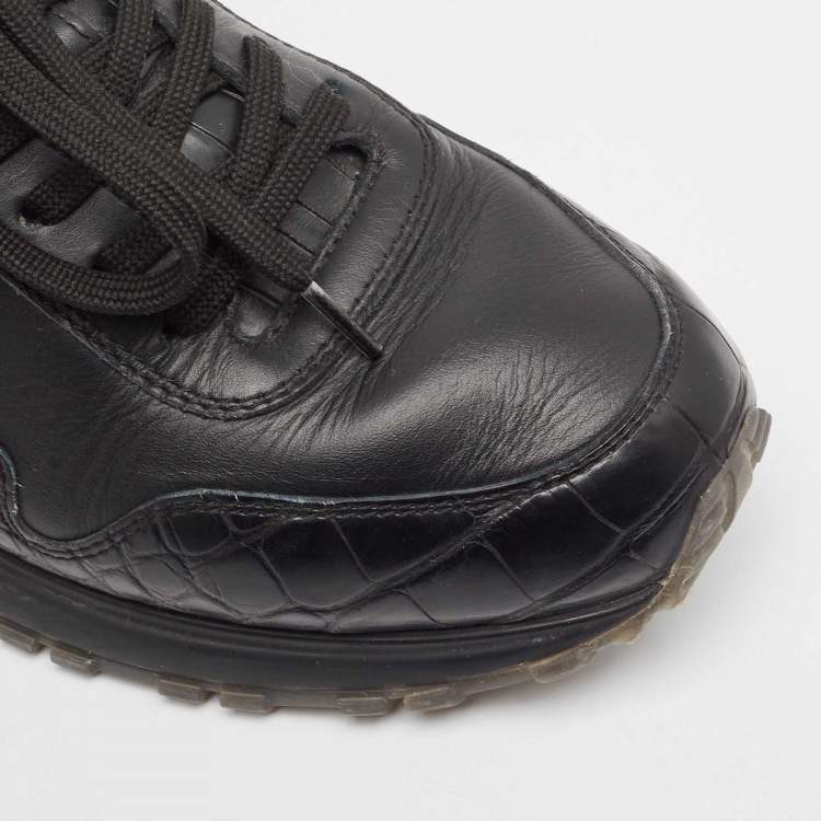 Pre Owned Louis Vuitton Black Croc Embossed Leather Leather Run Away Low Top Sneakers Size 40