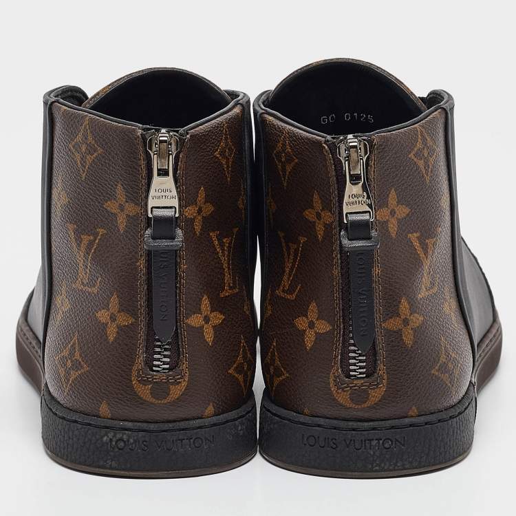 Pre Owned Louis Vuitton Black/Brown Leather and Monogram Canvas Line Up High-Top Sneakers Size 40.5
