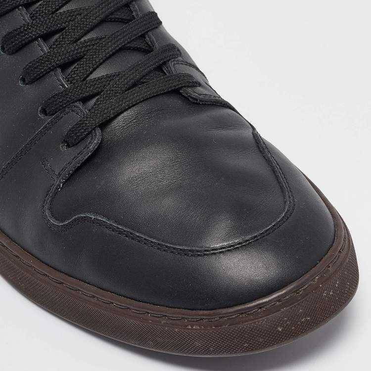 Pre Owned Louis Vuitton Black/Brown Leather and Monogram Canvas Line Up High-Top Sneakers Size 40.5