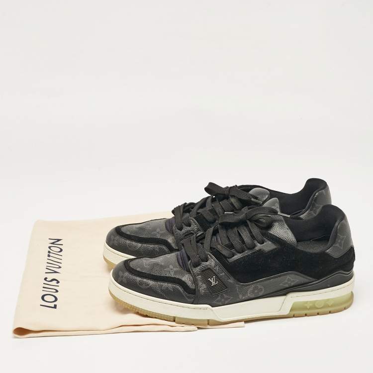 Pre Owned Louis Vuitton Black Canvas and Suede Rivoli Lace Up Sneakers Size 42.5