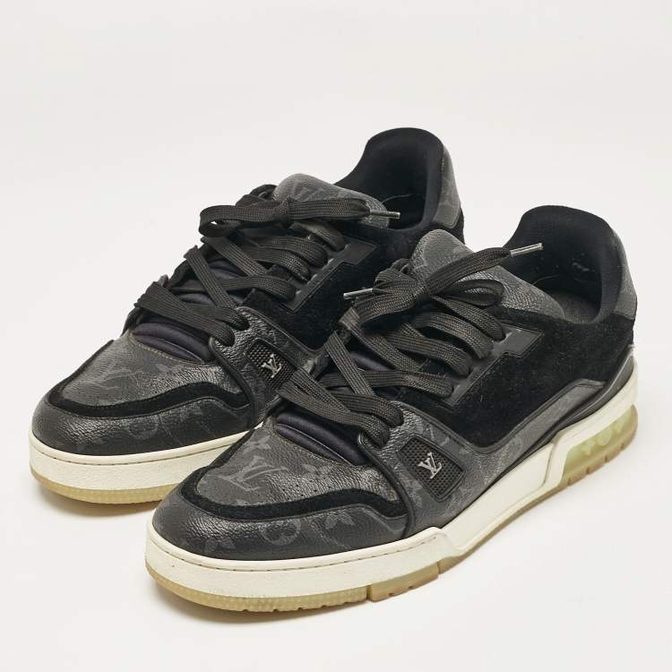 Pre Owned Louis Vuitton Black Canvas and Suede Rivoli Lace Up Sneakers Size 42.5