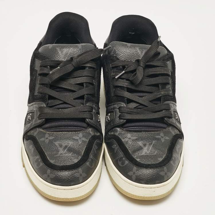 Pre Owned Louis Vuitton Black Canvas and Suede Rivoli Lace Up Sneakers Size 42.5