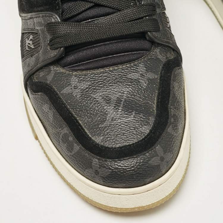 Pre Owned Louis Vuitton Black Canvas and Suede Rivoli Lace Up Sneakers Size 42.5