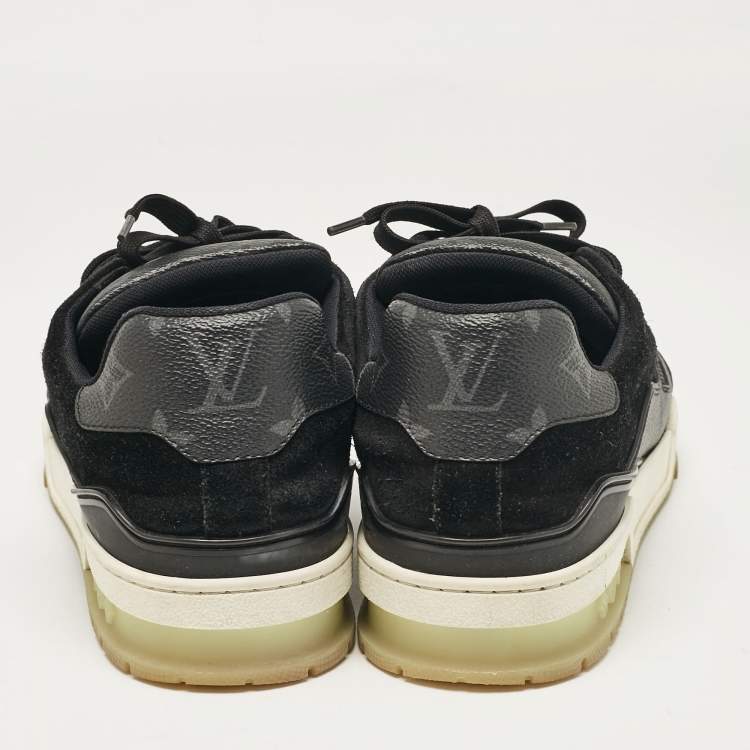 Pre Owned Louis Vuitton Black Canvas and Suede Rivoli Lace Up Sneakers Size 42.5