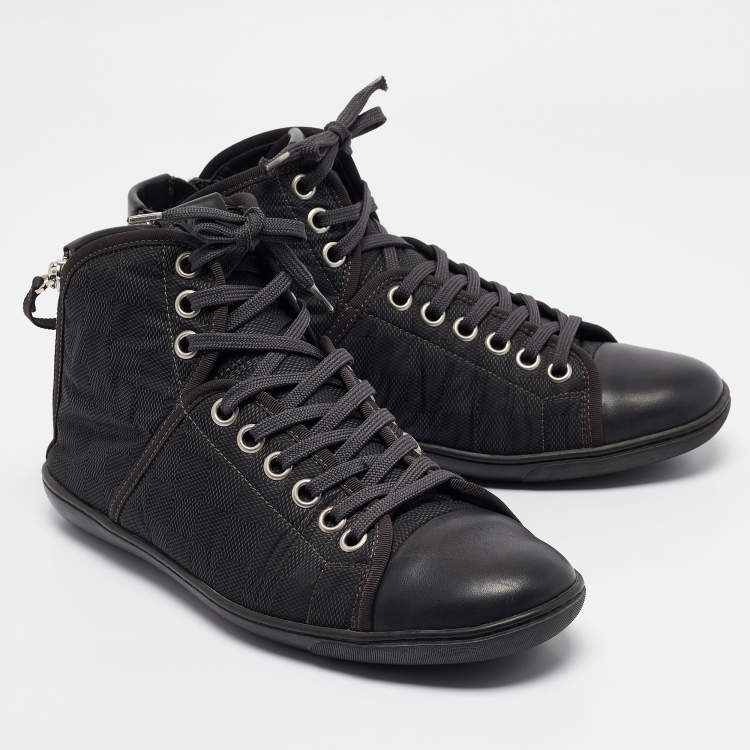 Pre Owned Louis Vuitton Black Nylon and Leather High Top Sneakers Size 41