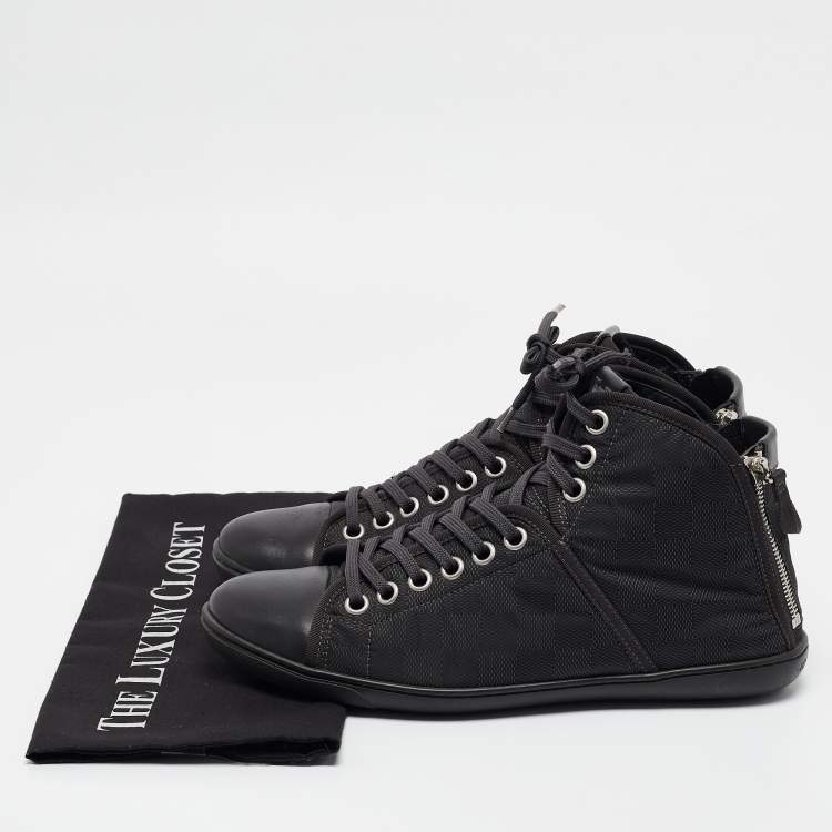Pre Owned Louis Vuitton Black Nylon and Leather High Top Sneakers Size 41