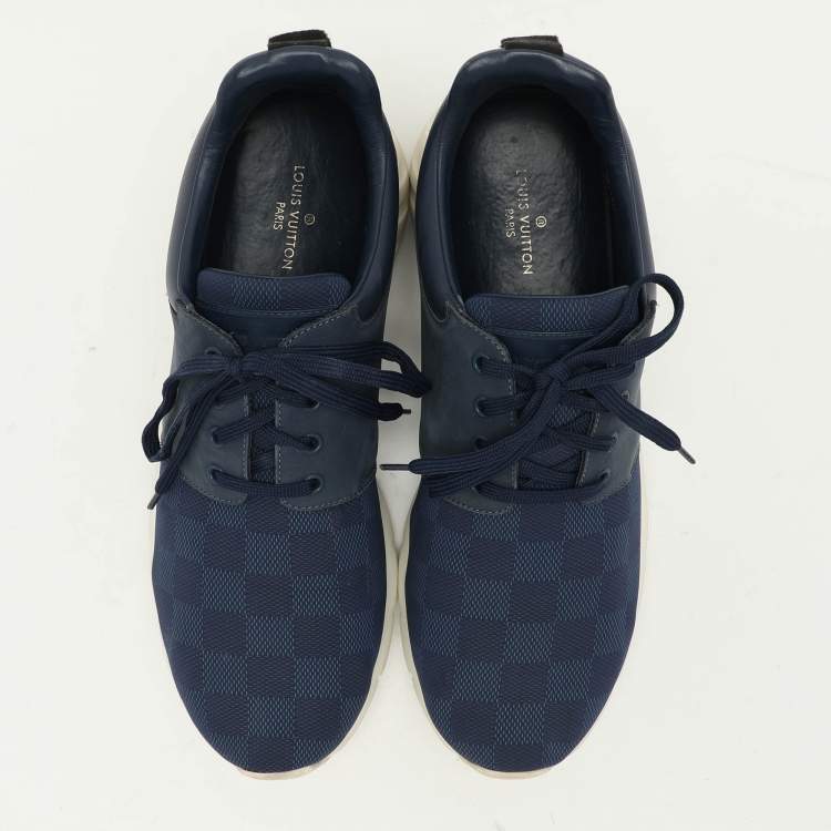 مملوكة مسبقًا Louis Vuitton Blue Damier Ebene Neoprene Fastlane Low Top Sneakers Size 42.5