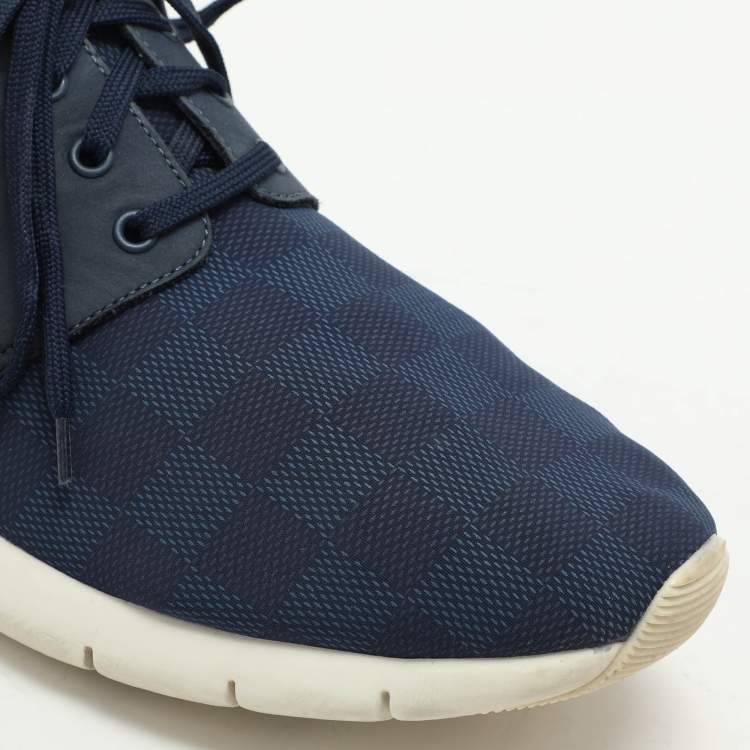 مملوكة مسبقًا Louis Vuitton Blue Damier Ebene Neoprene Fastlane Low Top Sneakers Size 42.5