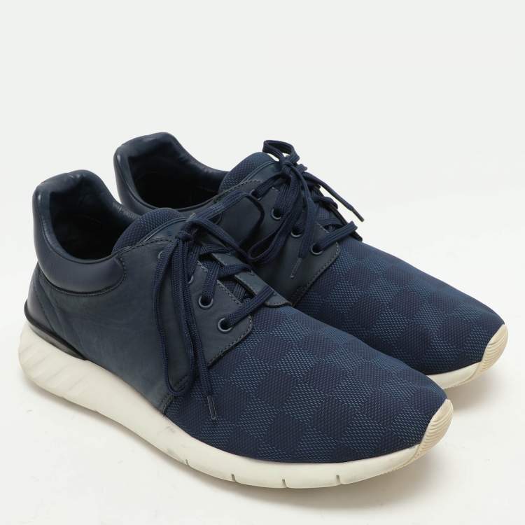 مملوكة مسبقًا Louis Vuitton Blue Damier Ebene Neoprene Fastlane Low Top Sneakers Size 42.5