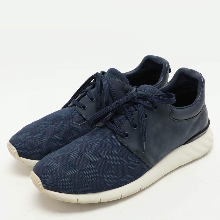 مملوكة مسبقًا Louis Vuitton Blue Damier Ebene Neoprene Fastlane Low Top Sneakers Size 42.5