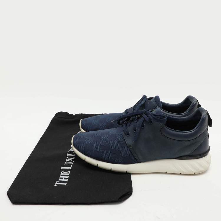 مملوكة مسبقًا Louis Vuitton Blue Damier Ebene Neoprene Fastlane Low Top Sneakers Size 42.5