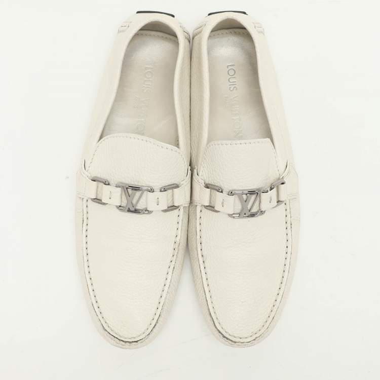 Pre Owned Louis Vuitton White Leather Hockenheim Loafers Size 42.5