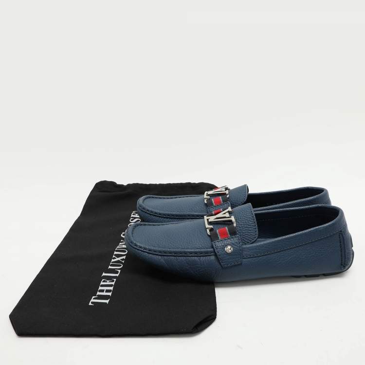 Pre Owned Louis Vuitton Blue Leather Monte Carlo Loafers Size 42.5