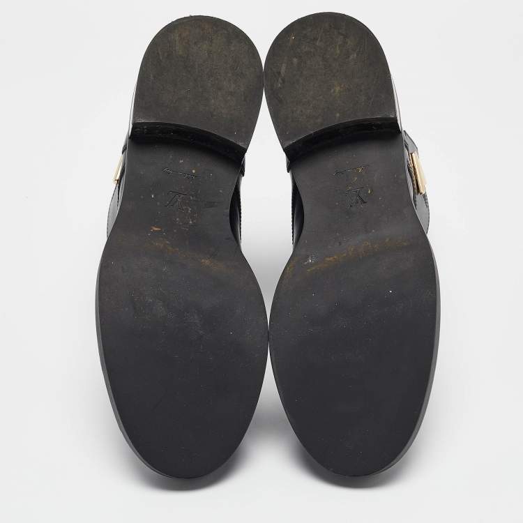 Pre Owned Louis Vuitton Black Leather Wonderland Flat Ranger Combat Boots 41