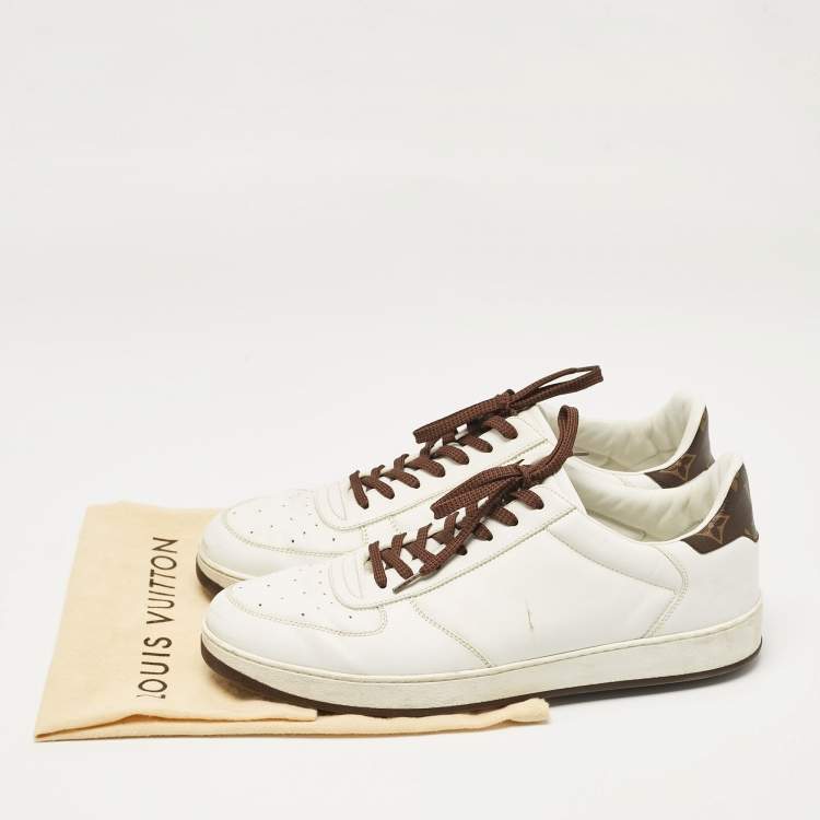 Pre Owned Louis Vuitton White/Brown Monogram Canvas and Leather Lace Up Sneakers 41.5