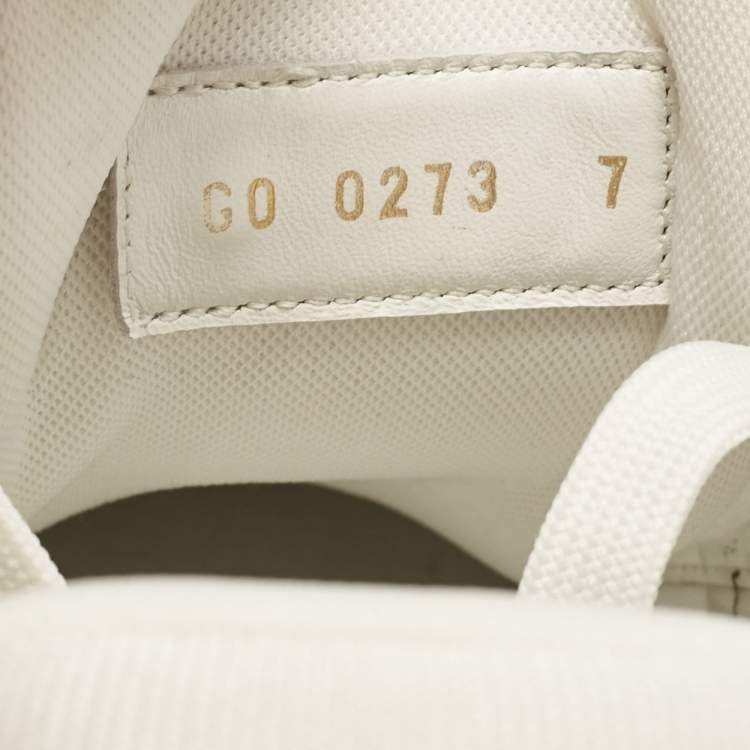 Pre Owned Louis Vuitton White/Blue Monogram Leather and Denim LV Trainer Sneakers Size 41