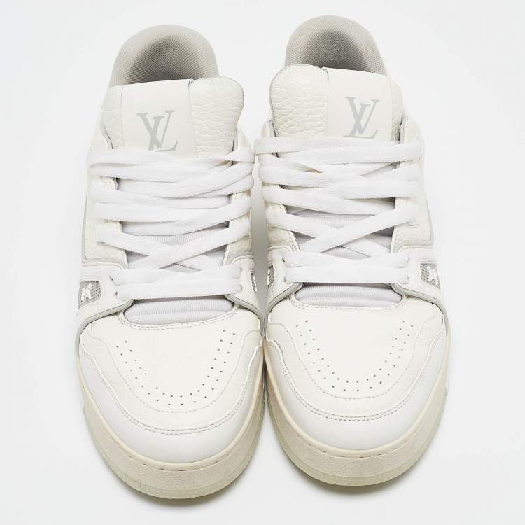 Pre Owned Louis Vuitton White Leather LV Trainer Sneakers Size 40.5