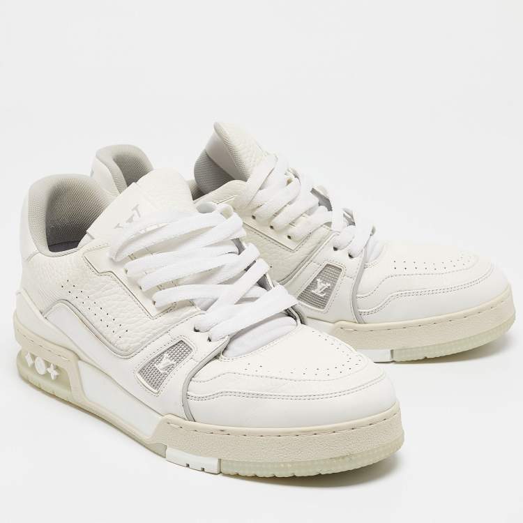 Pre Owned Louis Vuitton White Leather LV Trainer Sneakers Size 40.5