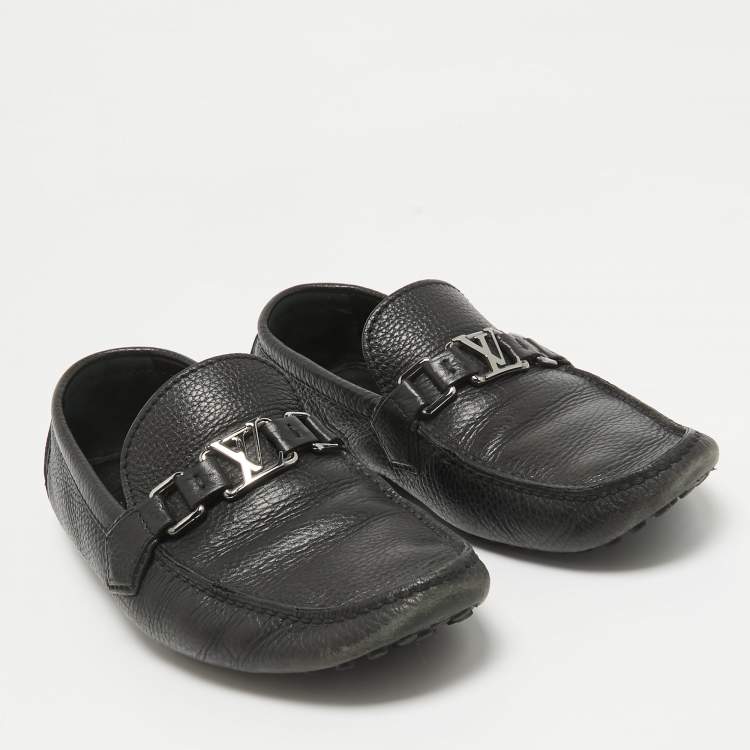 Pre Owned Louis Vuitton Black Leather Hockenheim Slip on Loafers Size 40