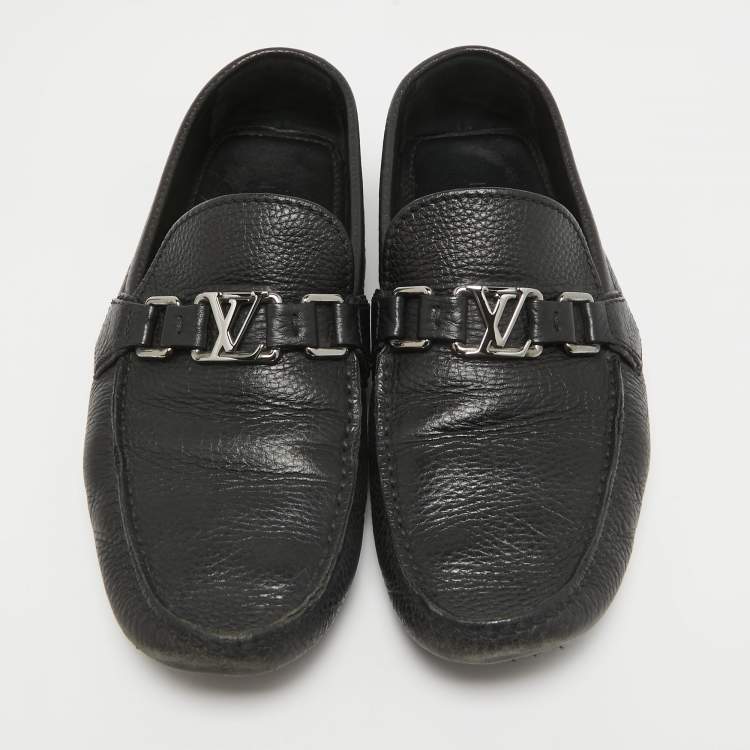 Pre Owned Louis Vuitton Black Leather Hockenheim Slip on Loafers Size 40