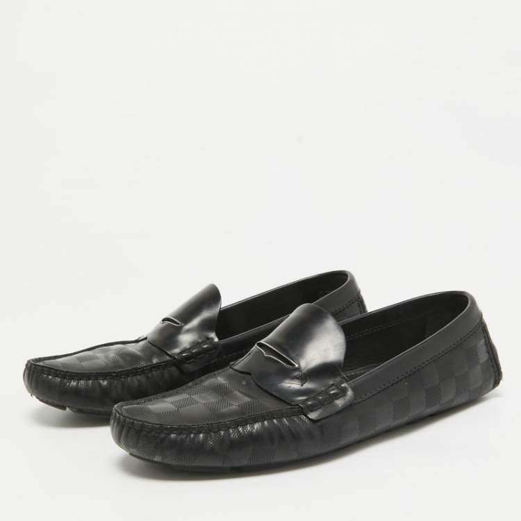 Pre Owned Louis Vuitton Black Damier Embossed Leather Outline Loafers Size 42.5