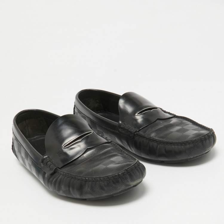 Pre Owned Louis Vuitton Black Damier Embossed Leather Outline Loafers Size 42.5