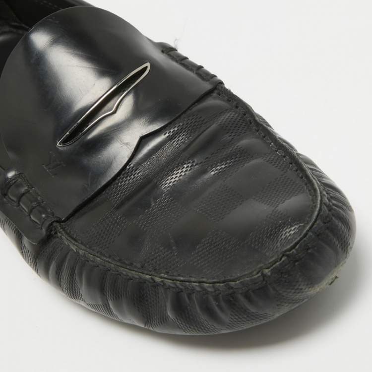 Pre Owned Louis Vuitton Black Damier Embossed Leather Outline Loafers Size 42.5