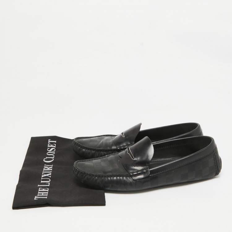 Pre Owned Louis Vuitton Black Damier Embossed Leather Outline Loafers Size 42.5
