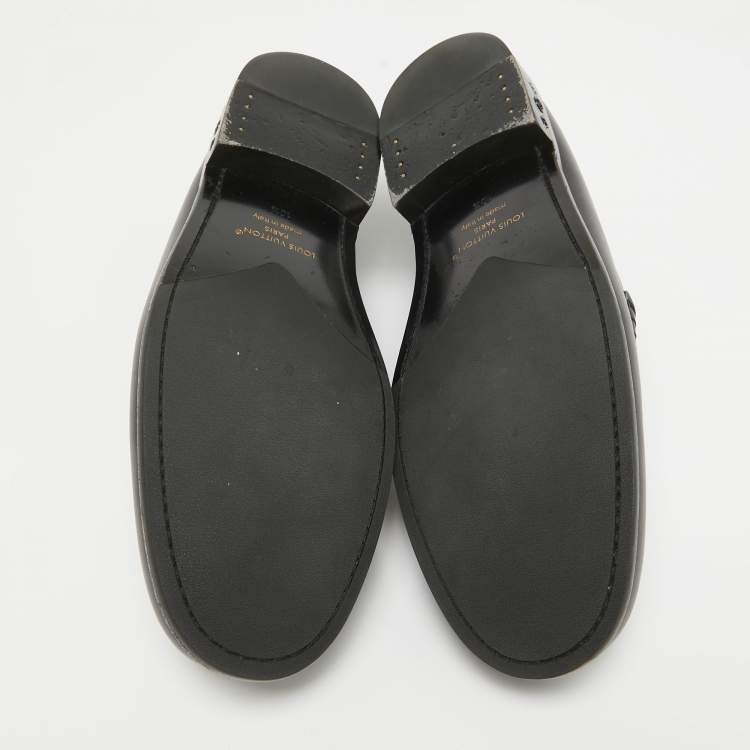 Pre Owned Louis Vuitton Black Leather Penny Loafers Size 44.5