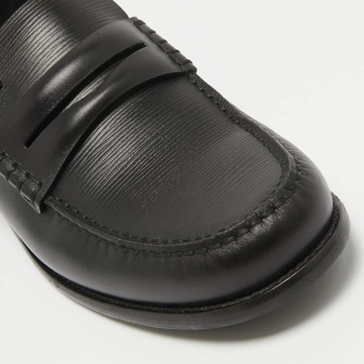 Pre Owned Louis Vuitton Black Leather Penny Loafers Size 44.5