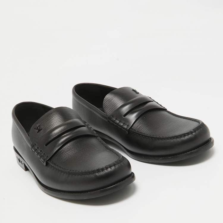 Pre Owned Louis Vuitton Black Leather Penny Loafers Size 44.5