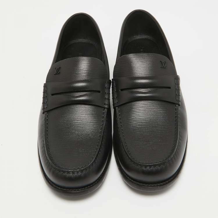Pre Owned Louis Vuitton Black Leather Penny Loafers Size 44.5