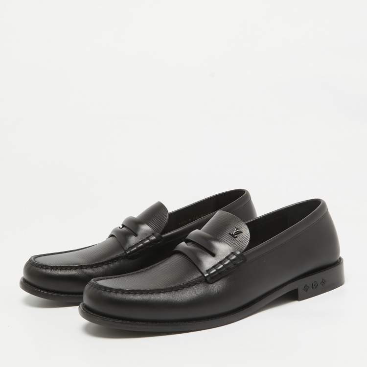 Pre Owned Louis Vuitton Black Leather Penny Loafers Size 44.5