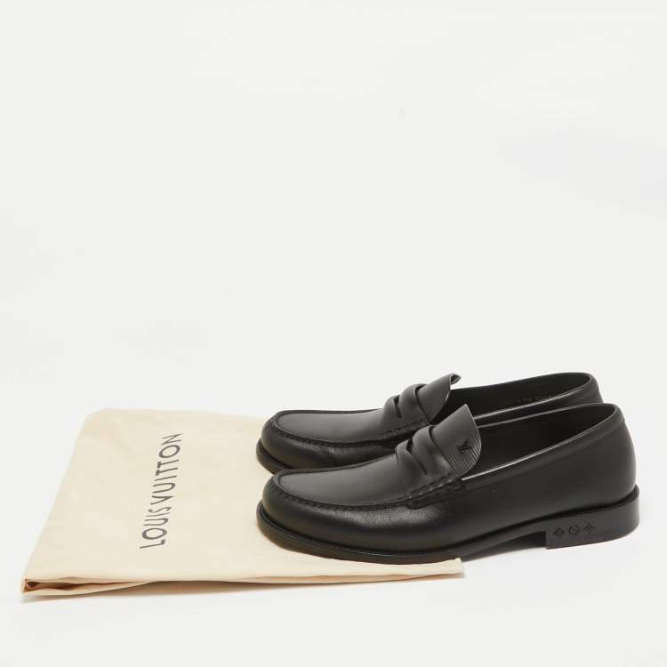 Pre Owned Louis Vuitton Black Leather Penny Loafers Size 44.5