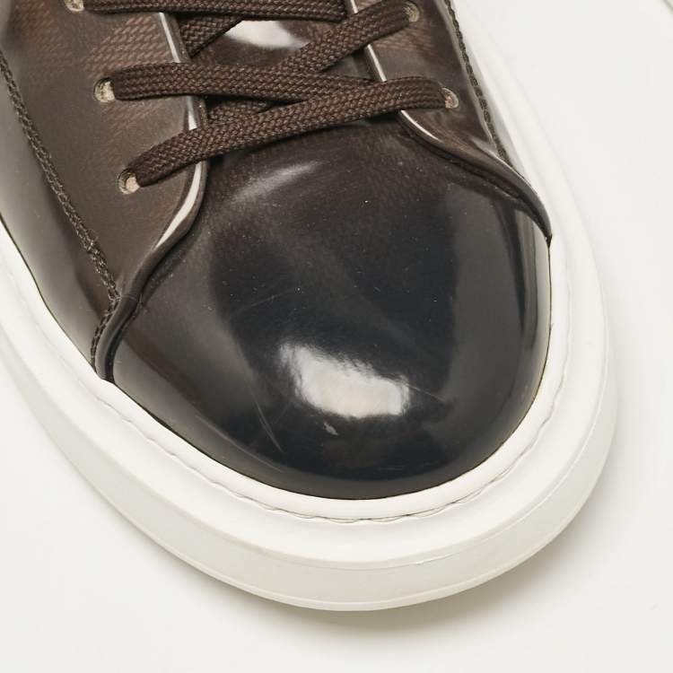 Pre Owned Louis Vuitton Brown Patent Leather Beverly Lace Up Sneakers Size 42