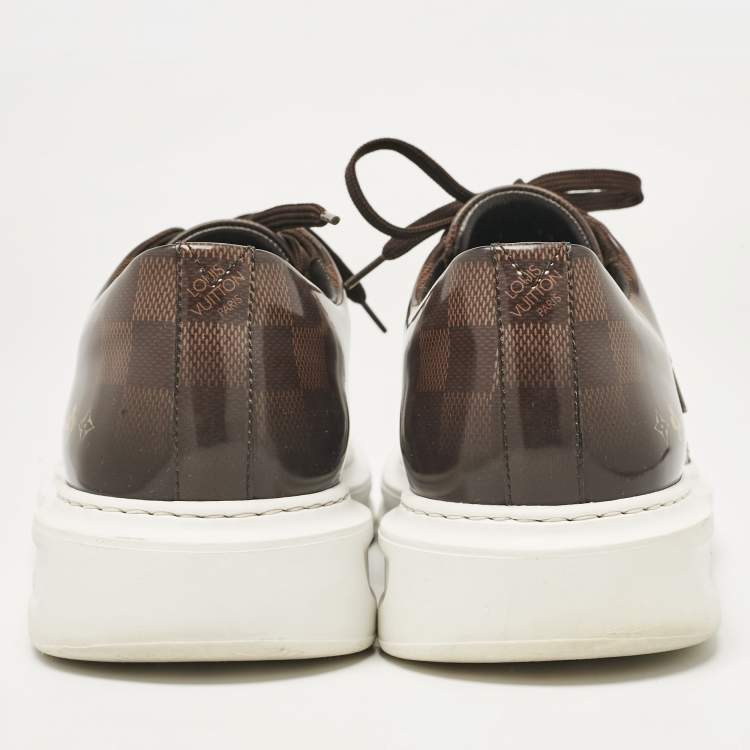 Pre Owned Louis Vuitton Brown Patent Leather Beverly Lace Up Sneakers Size 42