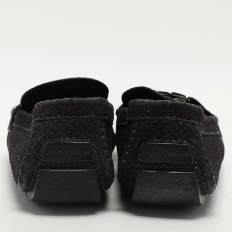 Pre Owned Louis Vuitton Black Damier Embossed Suede Monte Carlo Loafers Size 42.5