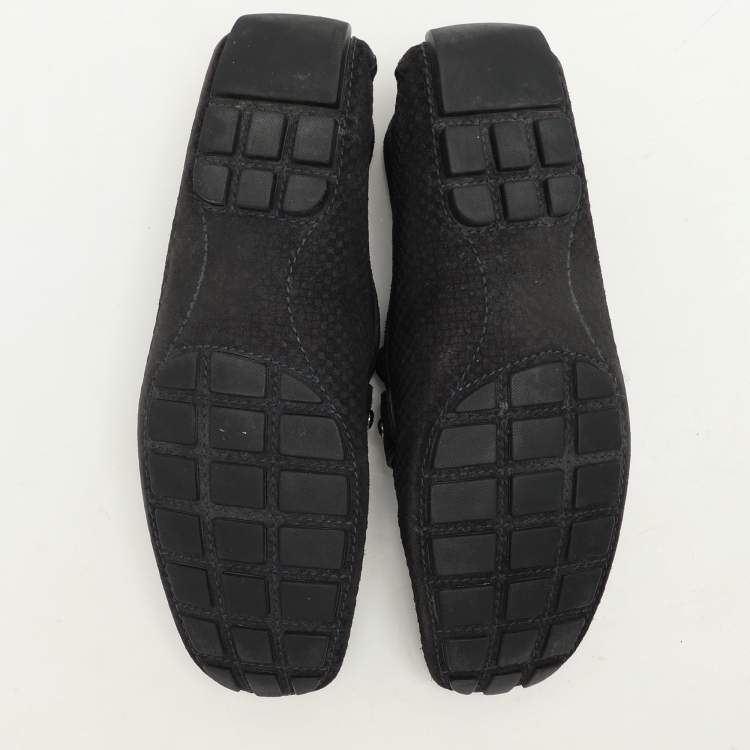 Pre Owned Louis Vuitton Black Damier Embossed Suede Monte Carlo Loafers Size 42.5