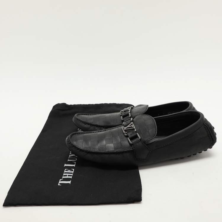 Pre Owned Louis Vuitton Black Damier Embossed Leather Hockenheim Loafers Size 43