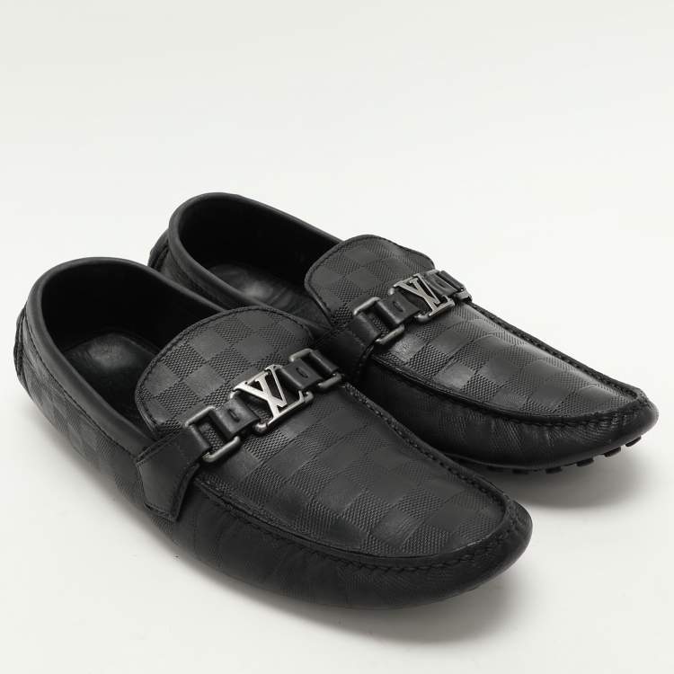 Pre Owned Louis Vuitton Black Damier Embossed Leather Hockenheim Loafers Size 43