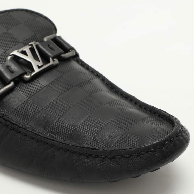 Pre Owned Louis Vuitton Black Damier Embossed Leather Hockenheim Loafers Size 43