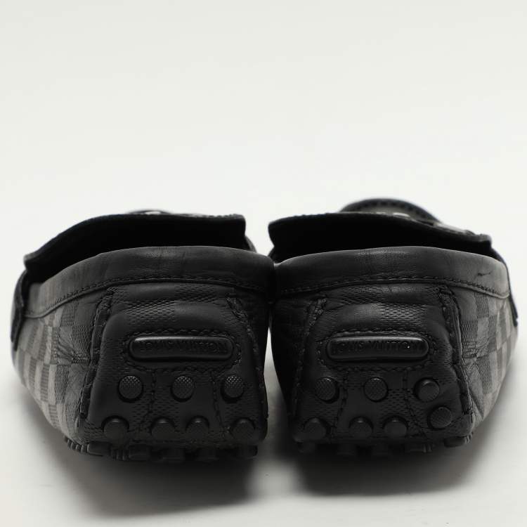 Pre Owned Louis Vuitton Black Damier Embossed Leather Hockenheim Loafers Size 43
