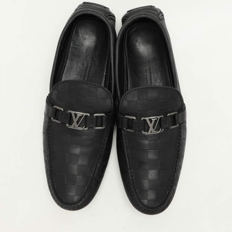 Pre Owned Louis Vuitton Black Damier Embossed Leather Hockenheim Loafers Size 43