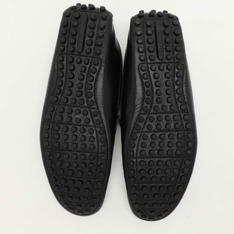 Pre Owned Louis Vuitton Black Leather Logo Embellished Loafers Size 42