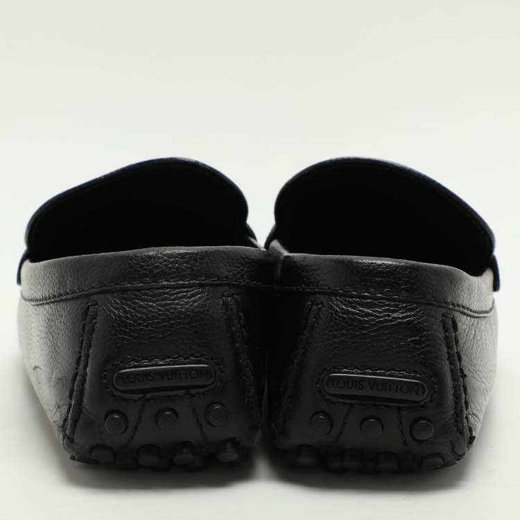 Pre Owned Louis Vuitton Black Leather Logo Embellished Loafers Size 42