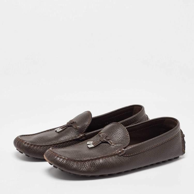 Pre Owned Louis Vuitton Dark Brown Logo Bow Slip on Loafers Size 43.5