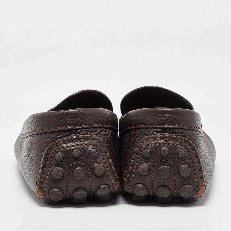 Pre Owned Louis Vuitton Dark Brown Logo Bow Slip on Loafers Size 43.5