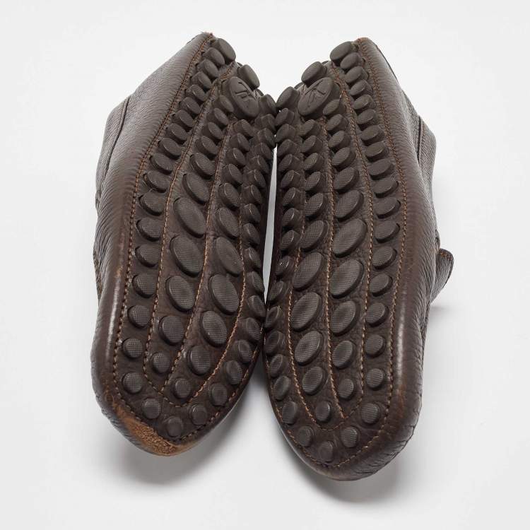 Pre Owned Louis Vuitton Dark Brown Logo Bow Slip on Loafers Size 43.5