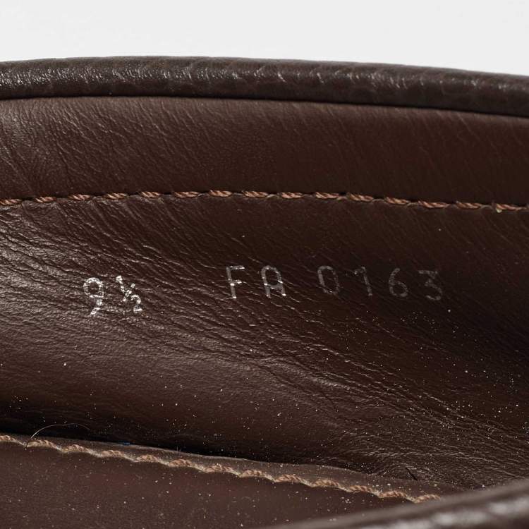 Pre Owned Louis Vuitton Dark Brown Logo Bow Slip on Loafers Size 43.5