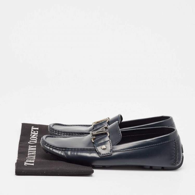 Pre Owned Louis Vuitton Navy Blue Leather Monte Carlo Loafers Size 41
